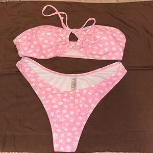Women’s Shein bikini, pink with white flowers